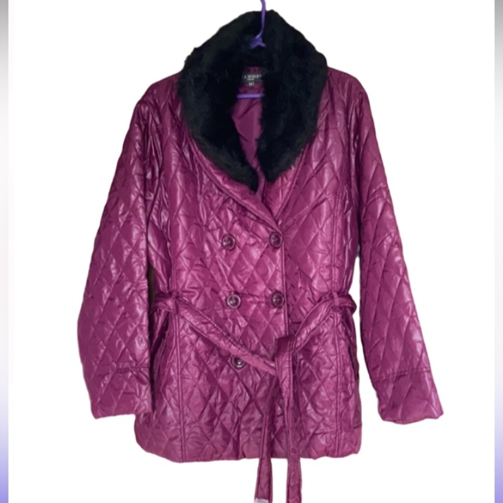 Last Chance❌ La mode plus detachable faux fur collar quilted coat w belt size 42 - Picture 3 of 16